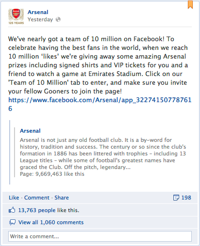 Arsenal Facebook page
